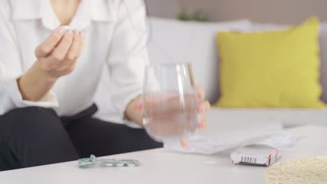 woman using medicine.