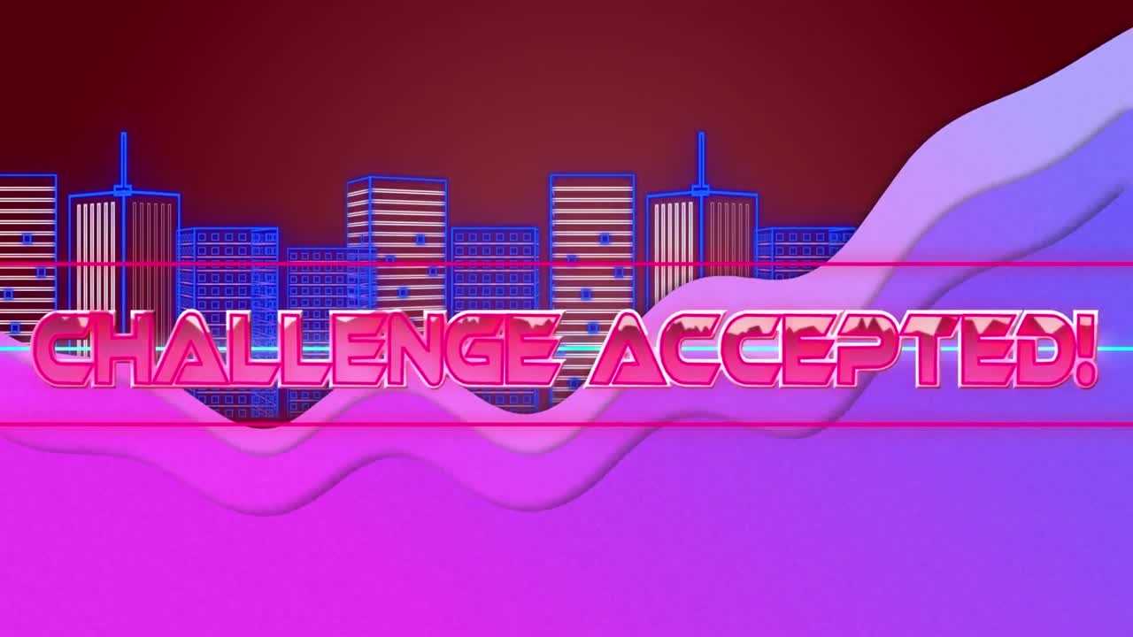 animación del desafío aceptado sobre la ciudad de contorno en espacio rojo