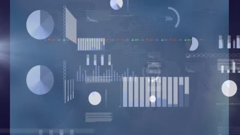 Animation-Mehrerer-Diagramme,-Mehrfarbiger-Handelstafel-Und-Datenbank-Auf-Abstraktem-Hintergrund
