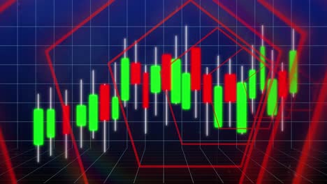 Animation-Von-Fünfeckformen-Im-Nahtlosen-Muster-über-Statistische-Datenverarbeitung-Auf-Blauem-Hintergrund