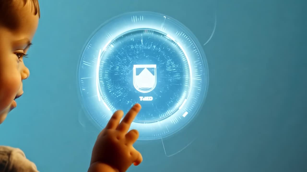 Baby Interacting with Futuristic Touchscreen Technology