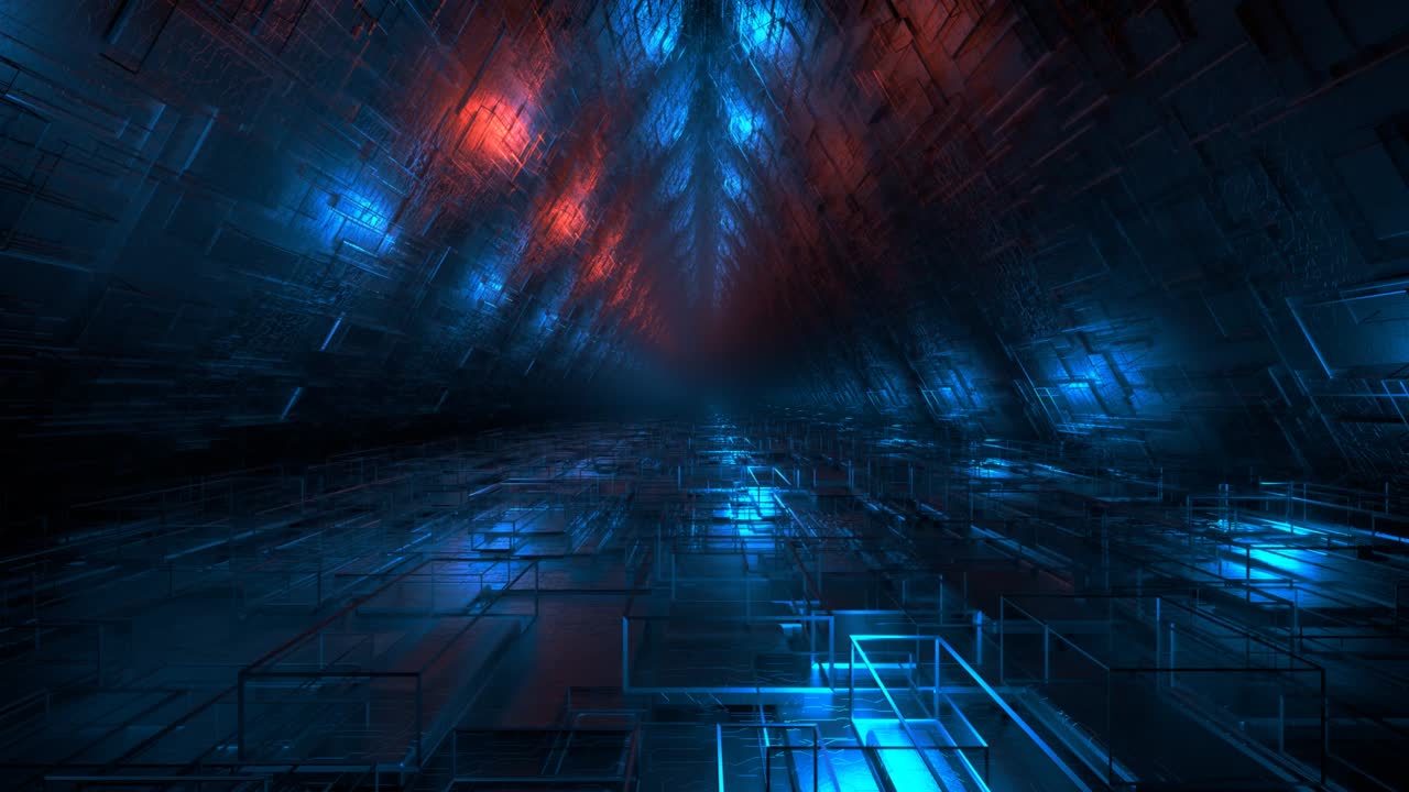 The movement of the camera along the corridor of the space ship. VJ loop