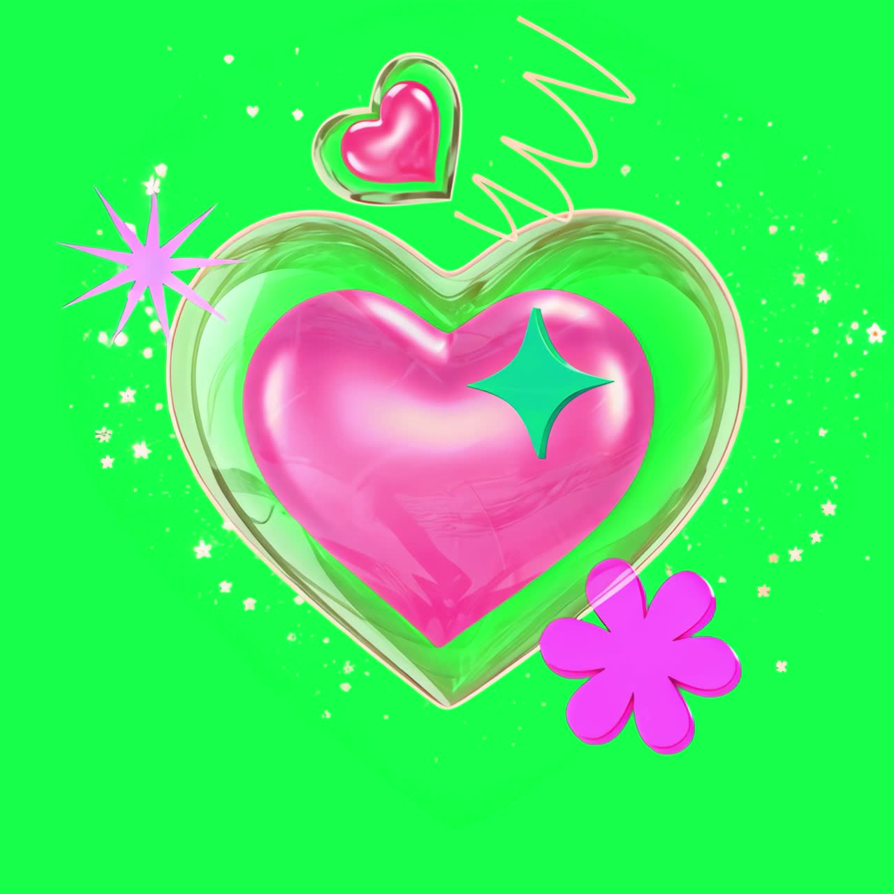 Vibrant heart design elements animation, transparent 4K video, green screen