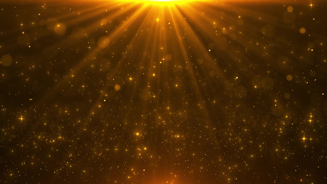 Golden spotlight sparkle background rays from above floating bokeh particles glitter dust cinematic
