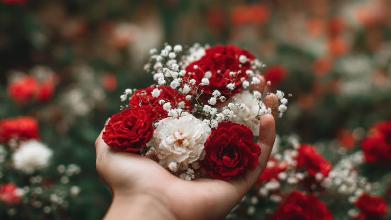 A Hand-Picked Bouquet of Beautiful Red and White Roses Surrounded by Delicate Baby's Breath, Perfect for Any Special Occasion Capturing Nature's Beauty