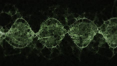 Animation-Einer-Digitalen,-Leuchtenden,-Pixeligen-Grünen-3D-Doppelhelix-DNA