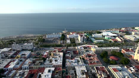 frontal drone shot of the city of campeche