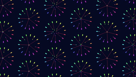 Circular array of colorful floating lines on dark background