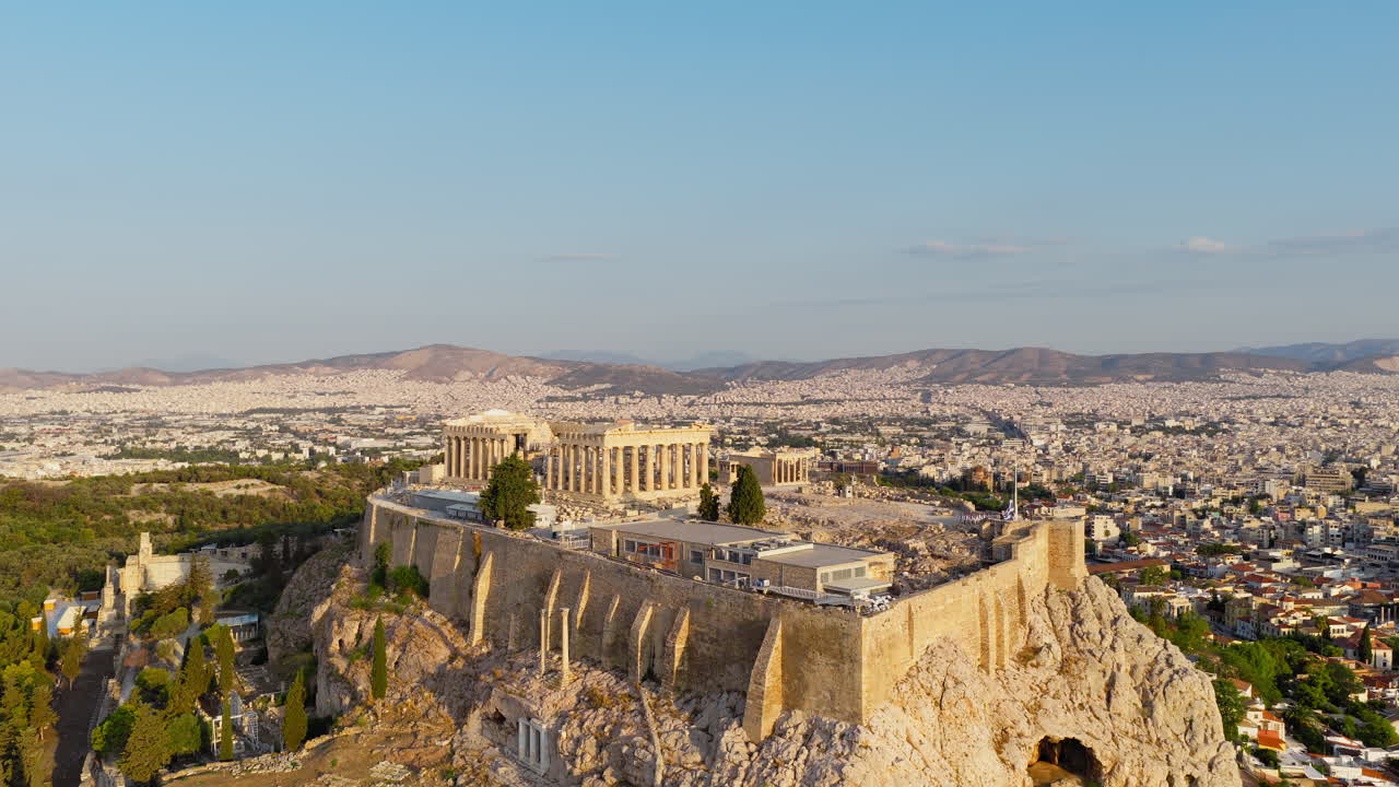 Acropolis Parthenon matahari terbit Athena Yunani situs arkeologi drone udara