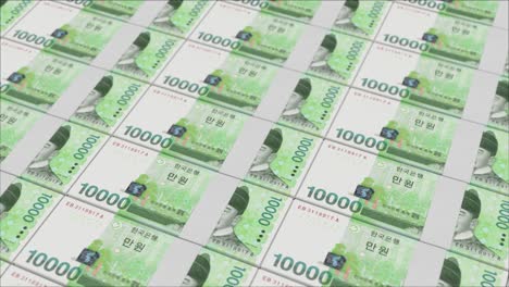 10000 south korean won banknotes printing by a money press