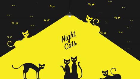 cats silhouettes on yellow black background in 4k video.