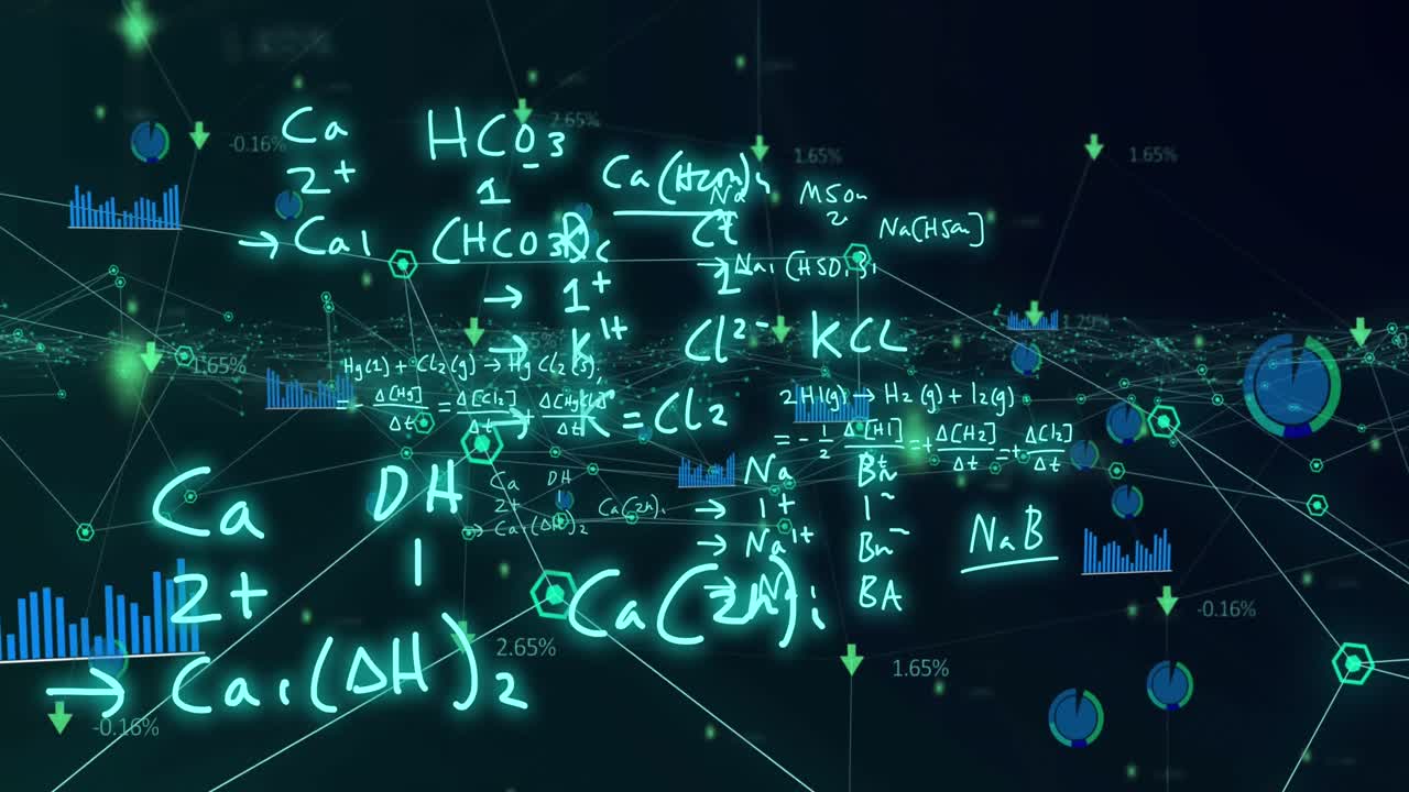 Animation of scientific data processing over black background
