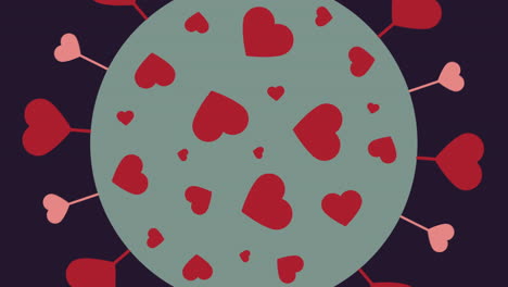 los corazones de amor se alejan, revelan la célula del coronavirus, la animación del día de san valentín covid