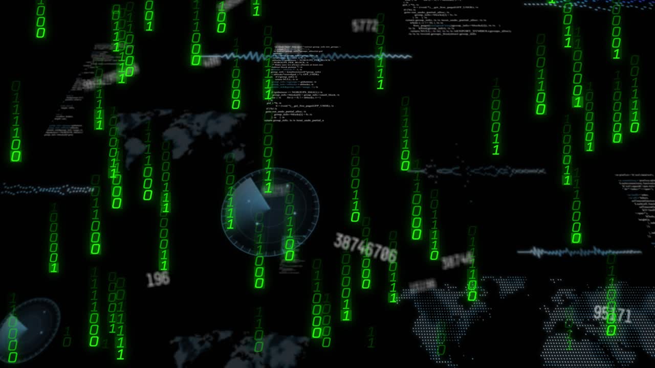 numbers drifting binary cascading waveform flickering radar pulsing map emerging showing live data
