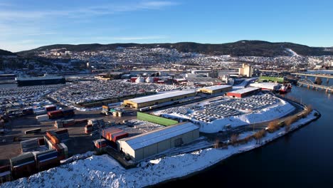 Panoramic-view-of-Drammen-harbor,-Norway