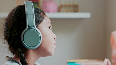 children, face and headphones with a student girl