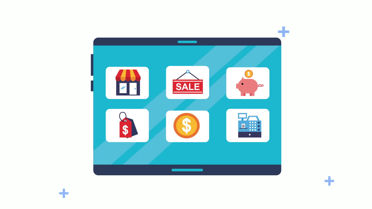 tableta con iconos de menú de comercio electrónico