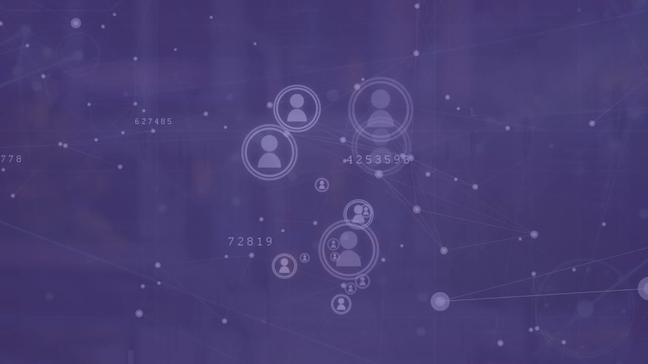 Animation of network of connections with icons over data processing