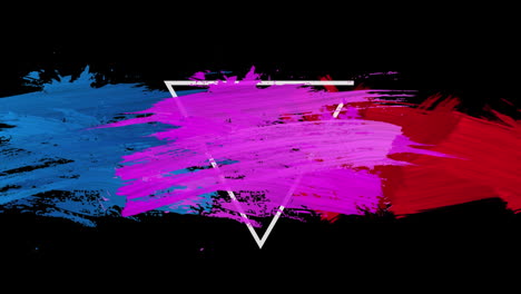 animation of strokes of pink, blue of red paint with white triangle outline