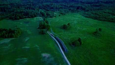 Una-Suave-Toma-Reveladora-De-Un-Paisaje-Verde-Y-Cambiante-Con-Una-Línea-De-Bosque-Y-Una-Pradera