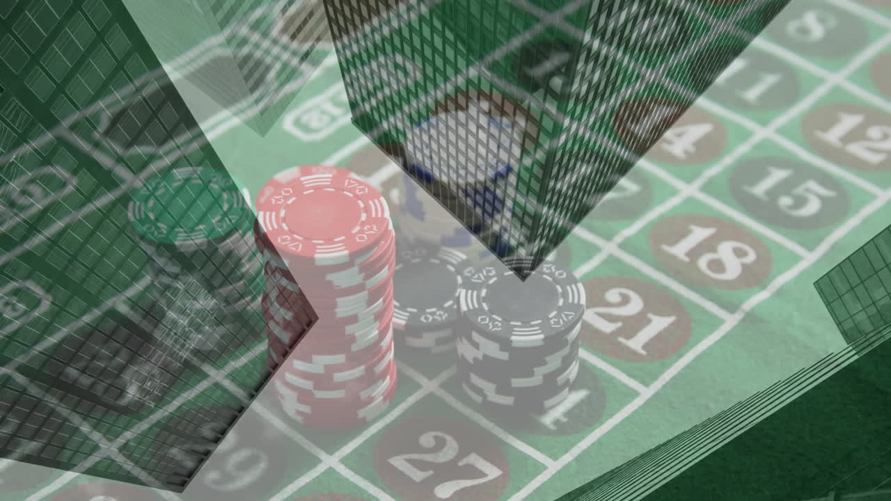 animación de fichas de juego a bordo sobre el paisaje urbano