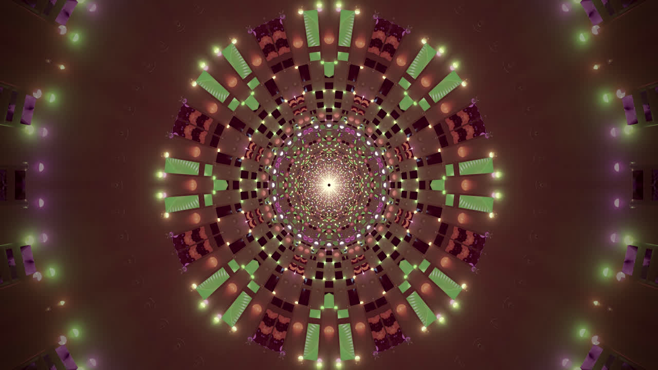 Loop tunnel accattivante che mostra motivi dinamici e colori vivaci in un turbinio ipnotico. Ideale per creare un'atmosfera rilassante quando utilizzato come salvaschermo o installazione digitale.