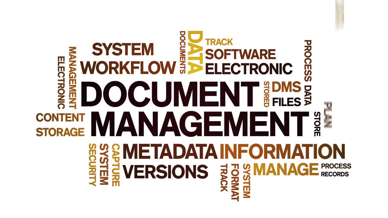 4k Document Management Animated Tag Word Cloud,Text Animation seamless loop.