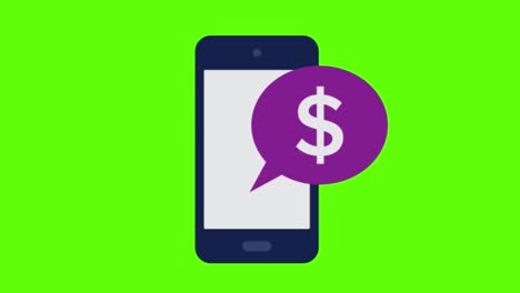animación de un sms bancario en un fondo de pantalla verde
