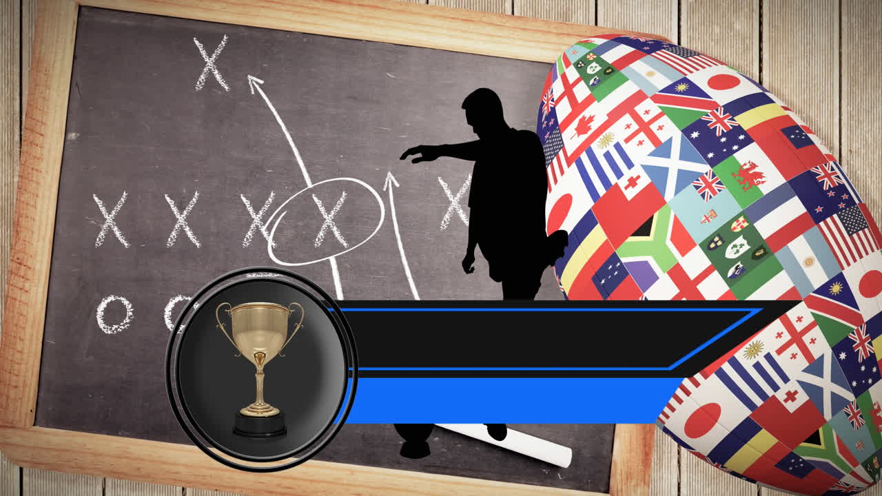 트로피와 빈 배너의 애니메이션과 실루 ⁇  플레이어와  ⁇ 발의 아메리칸  ⁇ 볼