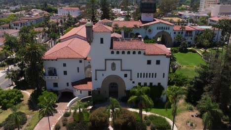 Santa-Barbara-County-Courthouse-in-California---Aerial-Boom-Shot