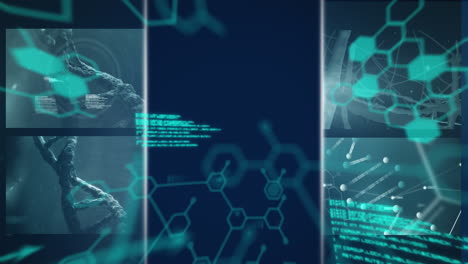 digital animation of multiple screens with medical data processing against blue background