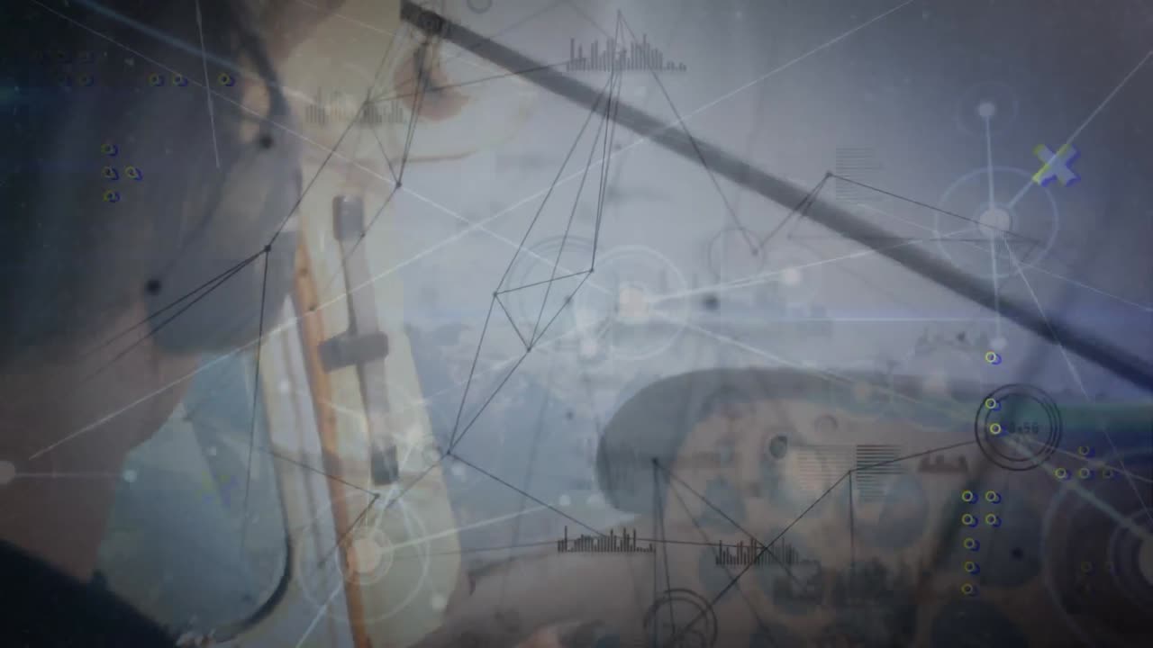 animación de la red de conexiones con procesamiento de datos sobre piloto de aerolíneas caucásicas