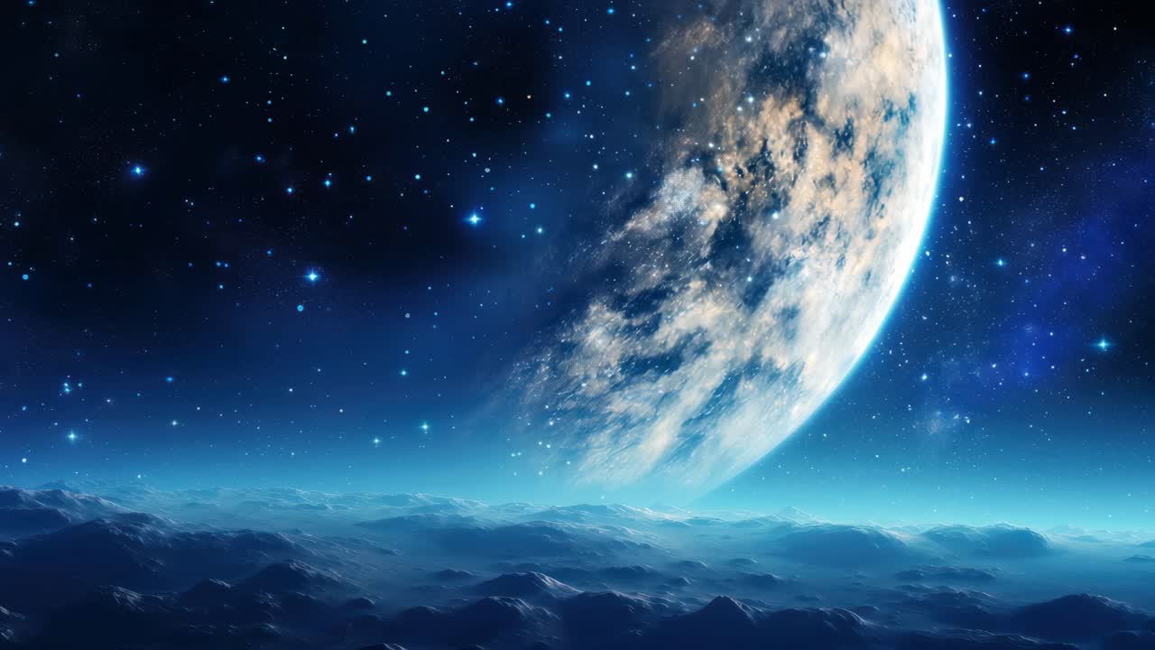 A breathtaking wide-angle view of a distant planet against a starry sky, capturing the essence