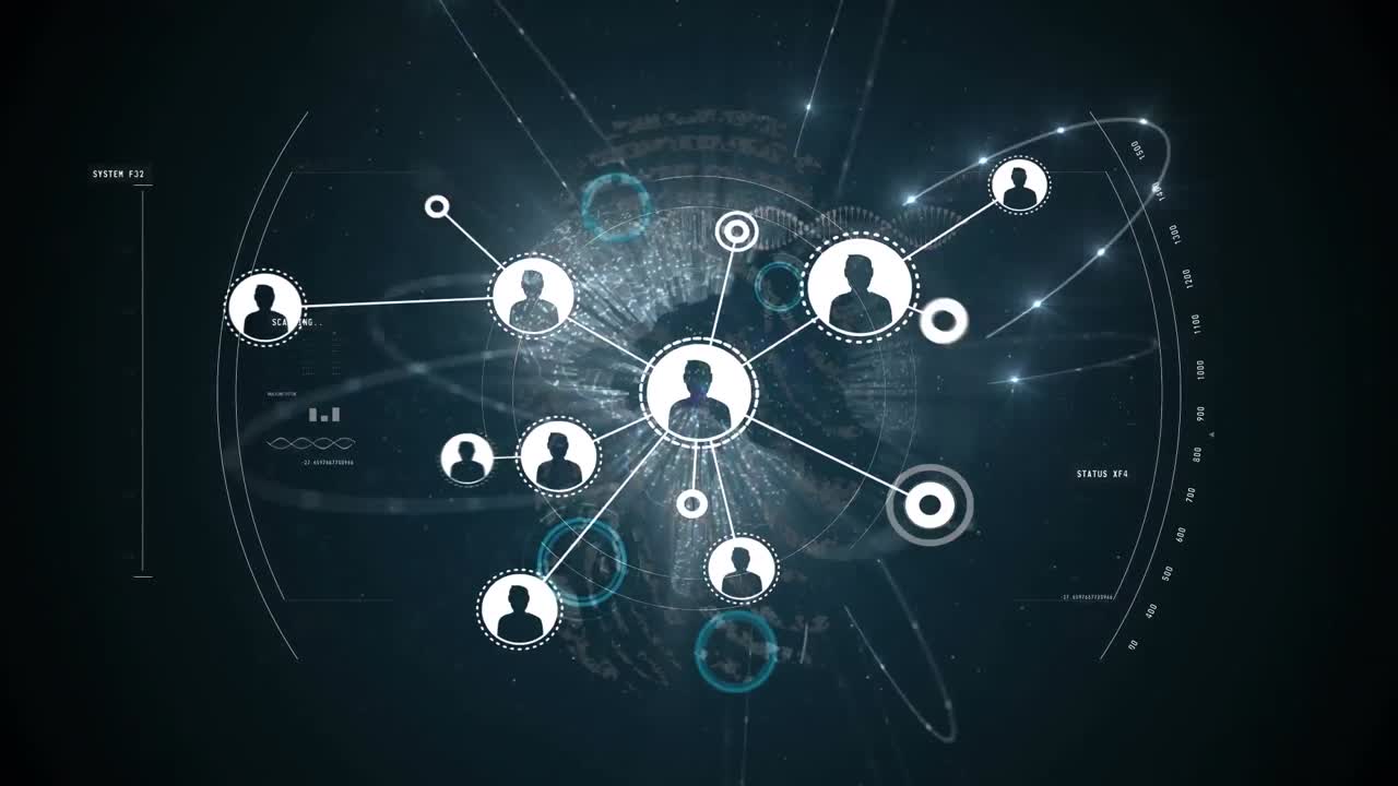 animación del procesamiento de datos y la red de conexiones a través de huellas dactilares biométricas