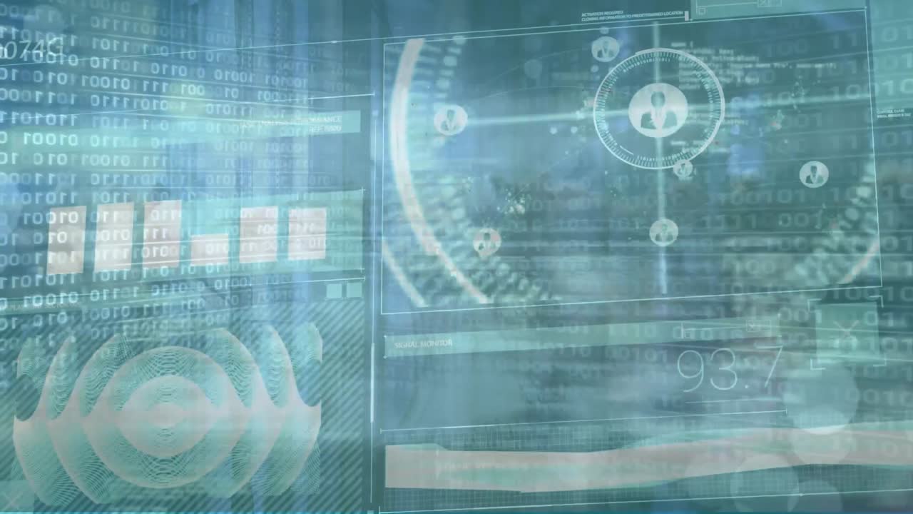 컴퓨터 서버를 통해 범위 스캐닝과 데이터 처리의 애니메이션