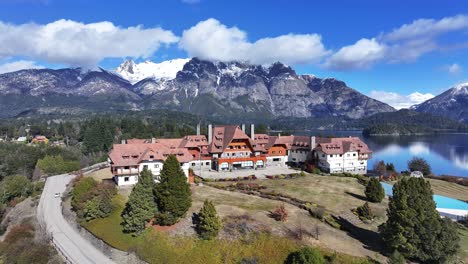 llao llao hotel at bariloche in rio negro argentina. snow capped mountain. chico circuit. bariloche argentina. winter travel. llao llao hotel at bariloche in rio negro argentina.