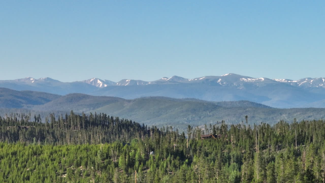 Telephoto drone shot of sunrise in the Rocky Mountains of Colorado