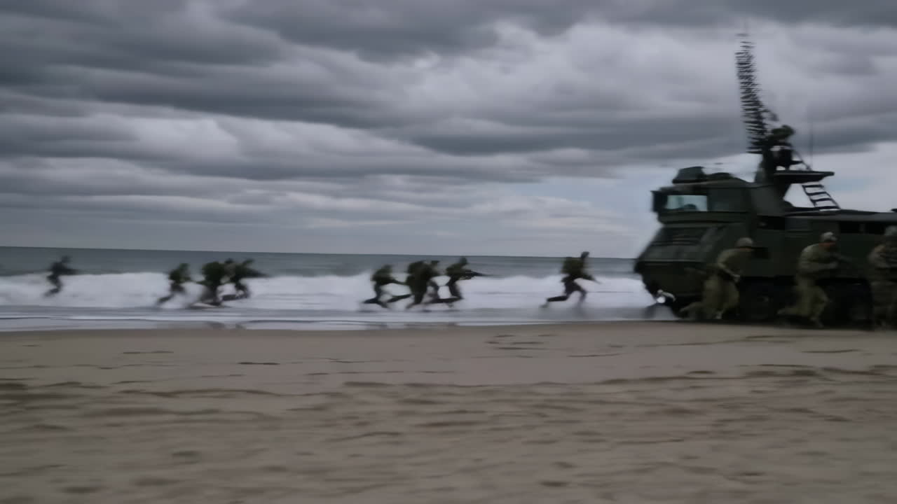 Military Troops Landing on Beach