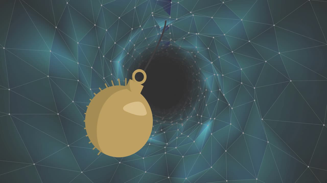 On playback start pendulum weight swinging through 3D render digital tunnel demonstrating data flow