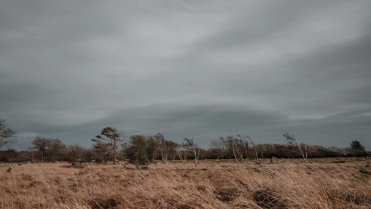 Time lapse video of landscape in Faerder National Park in Norway in stormy weather