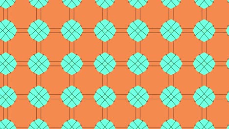 dibujo gráfico de cubos y símbolos sobre fondo naranja en movimiento panorámico