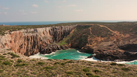 aerial: the landscape around cabo de são vicente in the algarve, portugal