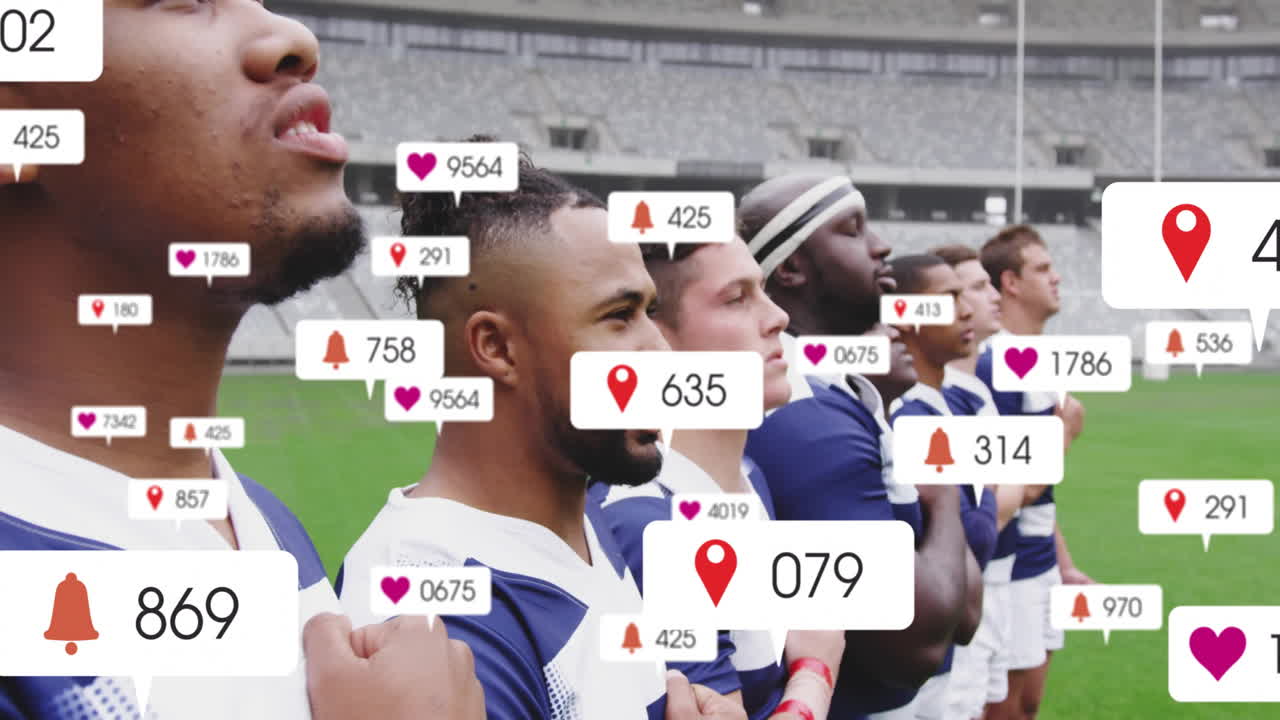 다양한 럭비 선수에 대한 아이콘의 애니메이션과 데이터 처리