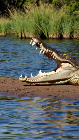 Crocodile resting on the riverbank