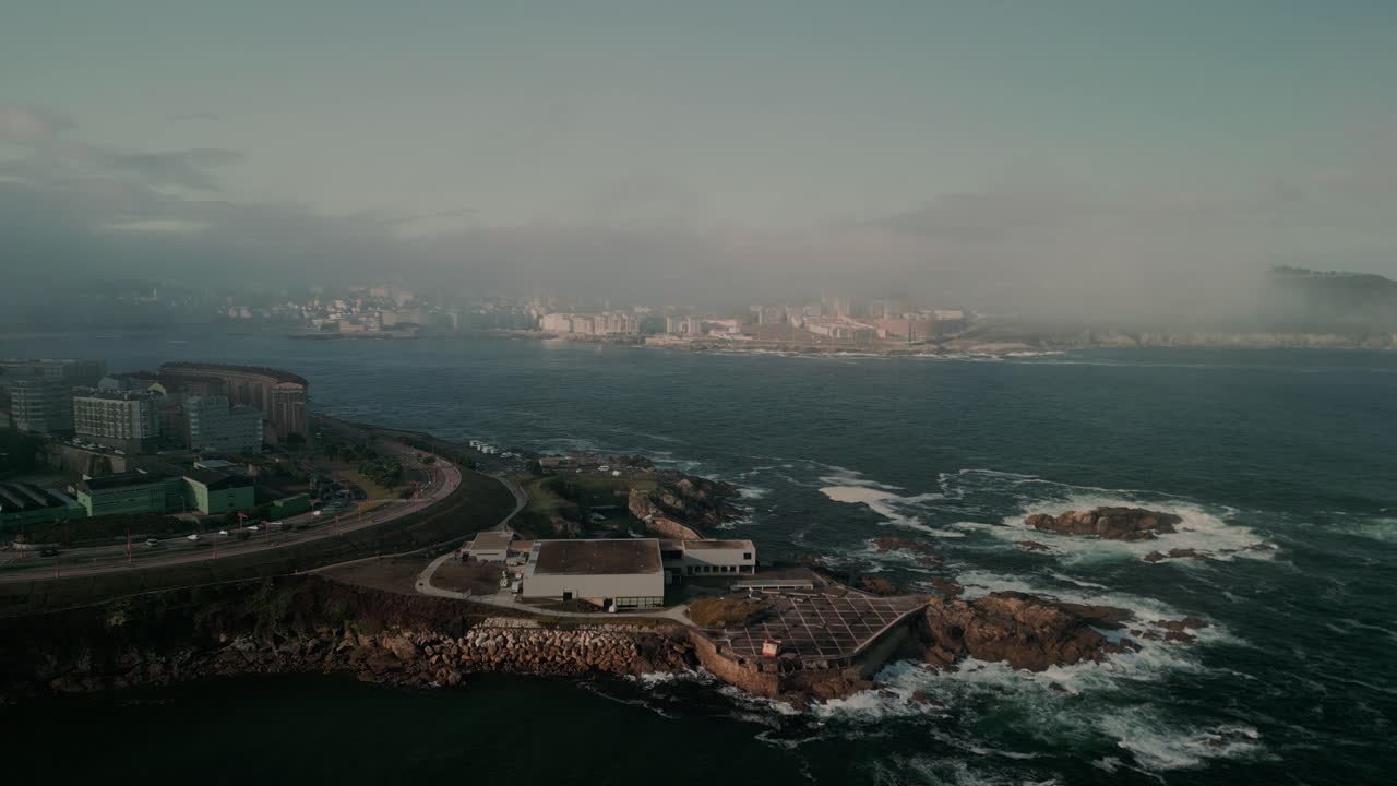 Aerial View Of City Coastline Of Coruna In Galicia Spain, Coastal Cityscape