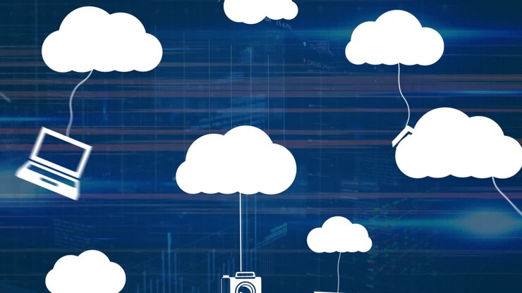 Animation of clouds with icons over data processing
