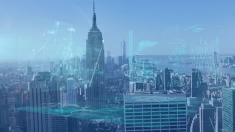 animation of data processing over cityscape