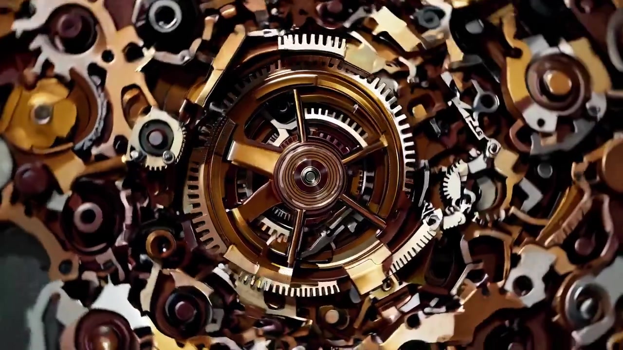 Seamless Loop of Intricate Metallic Gears and Clockwork Mechanism