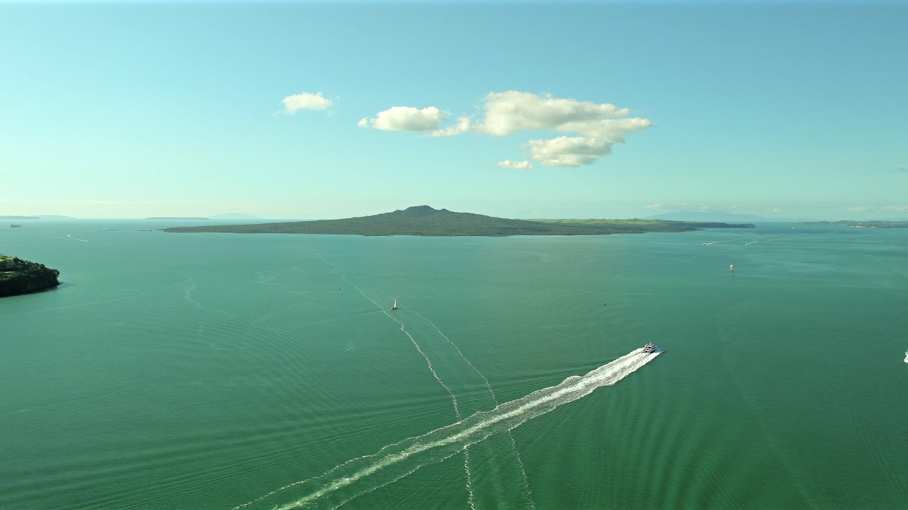 Tilt Up of Mount Rangitoto with Boats