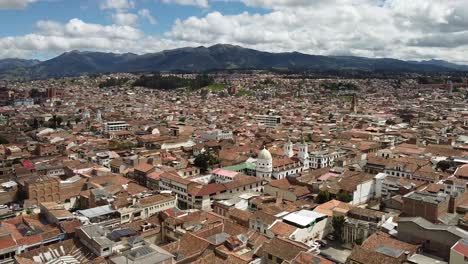aerial shot of cuenca ecuador. downtown in south american city of cuenca. drone shot of the downtown region of the city of cuenca